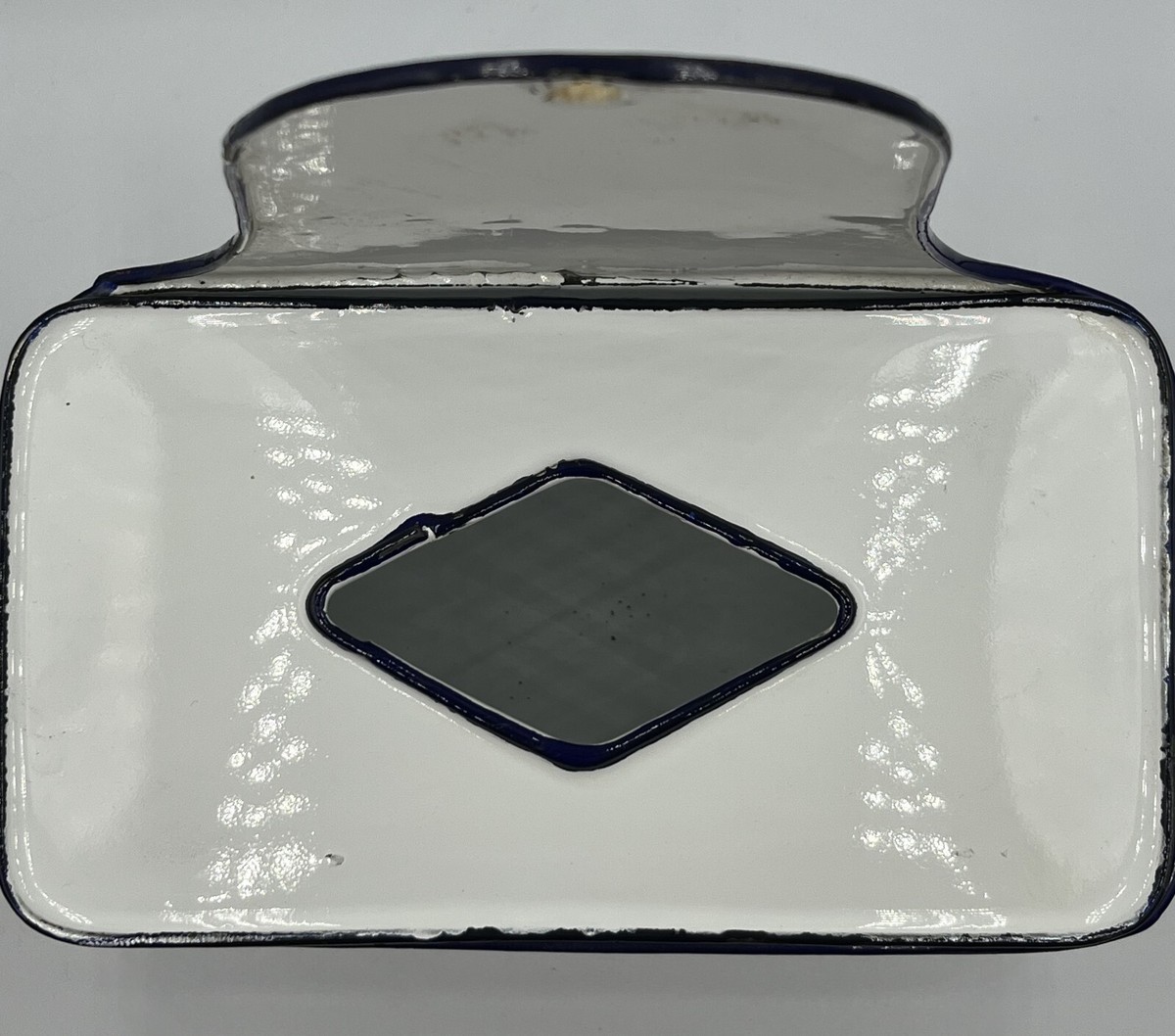 Vintage French Enamel Allumette Box White enamel w/blue trim | eBay