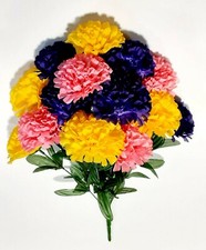 Yellow Purple  Beauty 3.5" Carnation 20" Lg Bush Silk Flower Home In/Outdoor US