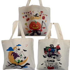 3 Large Fall Canvas Tote Bags, Halloween Treat Bag, Reusable NEW, Fast Shipping