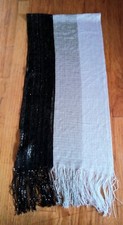 Black  Gray Dressy Scarf Shawl Fringed Metallic Semi Sheer NEW 62x18