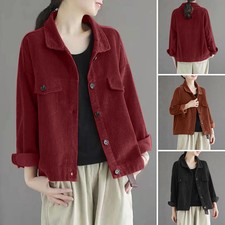 Womens Autumn Long Sleeve Corduroy Cardigan Coat Ladies Button Up Jacket Blouse