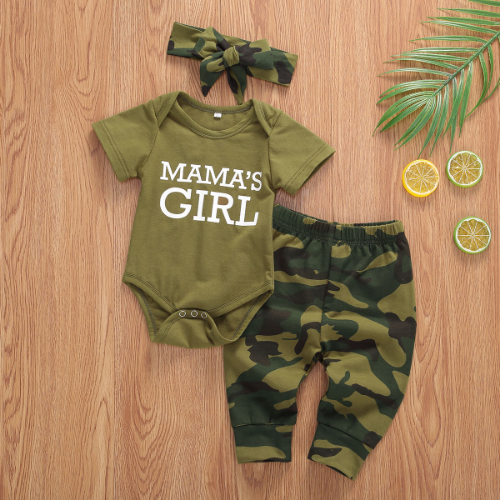 Ropa para recién nacido Top Estampado Camiseta Camuflaje Pantalones + Sombreros Mameluco Conjunto - Imagen 2 de 13
