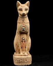RARE ANCIENT EGYPTIAN CAT Statue Bastet Goddess Scarab Beetle Artifact Replica