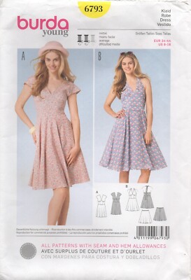 Burda Schnittmuster 6793 Kleid Taillenmieder Petticoat rückenfrei Gr. 8 - 18 NEU
