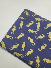 Dear Stella Fabric Seahorse Nautical Blue Ocean Beach Quilt Metallic ONE YARD