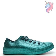 Converse All Star Low Brittany Blue Glitter Lace Up Shoes 164813C Womens Size 6