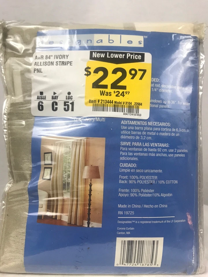 Designables Allison Stripe Ivory/Multi Curtain Panel 40" W x 84" L - Image 3 of 4