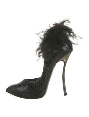 LANVIN Black Leather Animal Print Pumps Size 7 IT 37 Good Used Condition