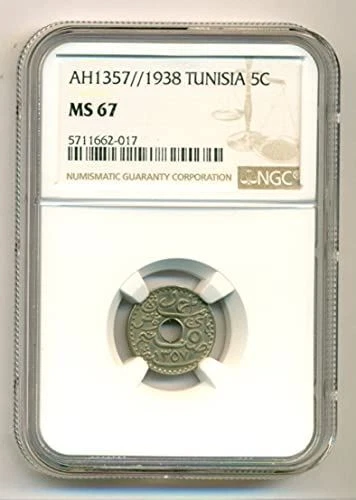 Tunisia 1938 5 Centimes MS67 NGC