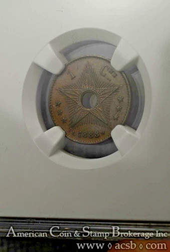 Congo Free State 1 Centime 1888 MS63 BN NGC copper KM#1 LW/LW Double Die