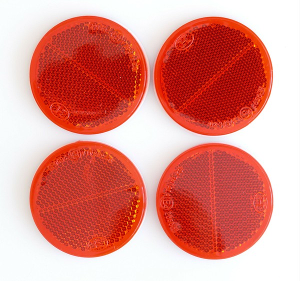 4 X RüCkstrahler ROT 55Mm Reflektor Zum Kleben Katzenauge PKW AnhäNger Motorrad-image