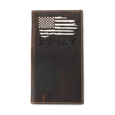 A3553734 Ariat Men's Rodeo Distr'd White Stitch USA Flag Logo Shield Wallet NEW