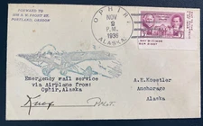 1936 Ophir Alaska Emergency Airmail Route Flight Censored Cover To Anchorage