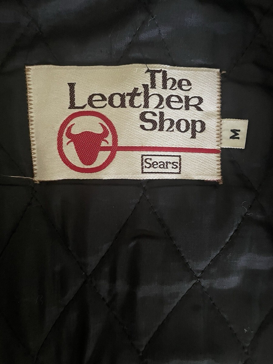 Vintage Sears The Leather Shop Black Motorcycle Jacket Men's Size