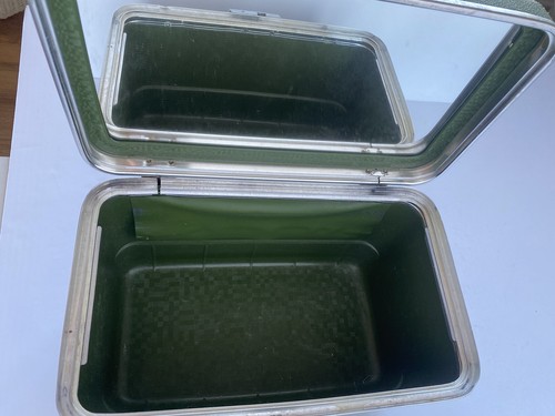Forecast Green Hard Train Make Up Case Mirror Sears Vintage Luggage - Picture 8 of 9