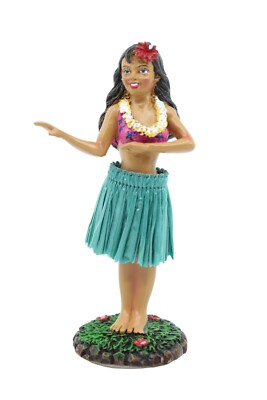 Hawaiian Hula Lady Dancing Mini Dashboard Doll - Natural Skirt, 4'' Doll, Aloha