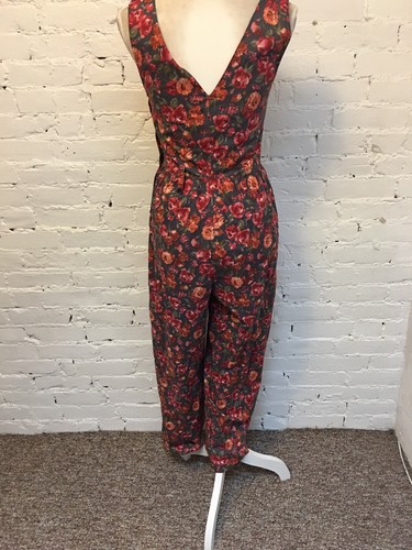 Laura Ashley Vintage 90er Baumwolle ärmellos Jumpsuit rot grau geblümt Gr. S - Bild 6 von 7