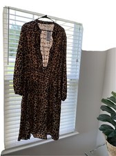 Boohoo Plus Leopard Print Belted Midi Dress Long Sleeves