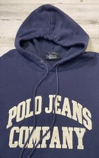 Vtg Polo Jeans Co. Navy Blue Ralph Lauren Hoodie Embroided Logo Mens Size XL