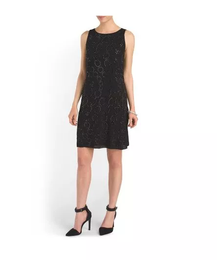 NWT DVF Beaded Front Sleeveless Silk Shift Dress Black 798 Size 4