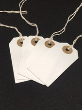 White Strung Tie On Tags Labels Retail Luggage tags with string 70mm x 35mm