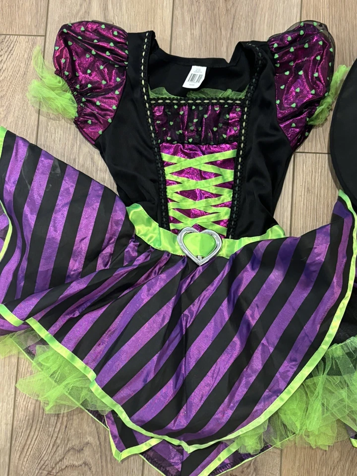 Девочек размер 6/6 x красивый зелье ведьма шляпа и платье костюм фиолетовый, зеленый, черный - Изображение 4 из 4