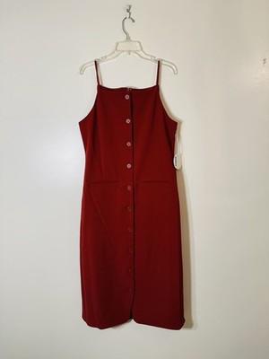 Staud Una Tailored sleeves button down midi dress burnt red NWT size L $395.00