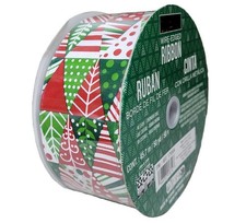 Kirkland Wire Edged Christmas Triangles Ribbon in Red Green White 50yd X 2.5in