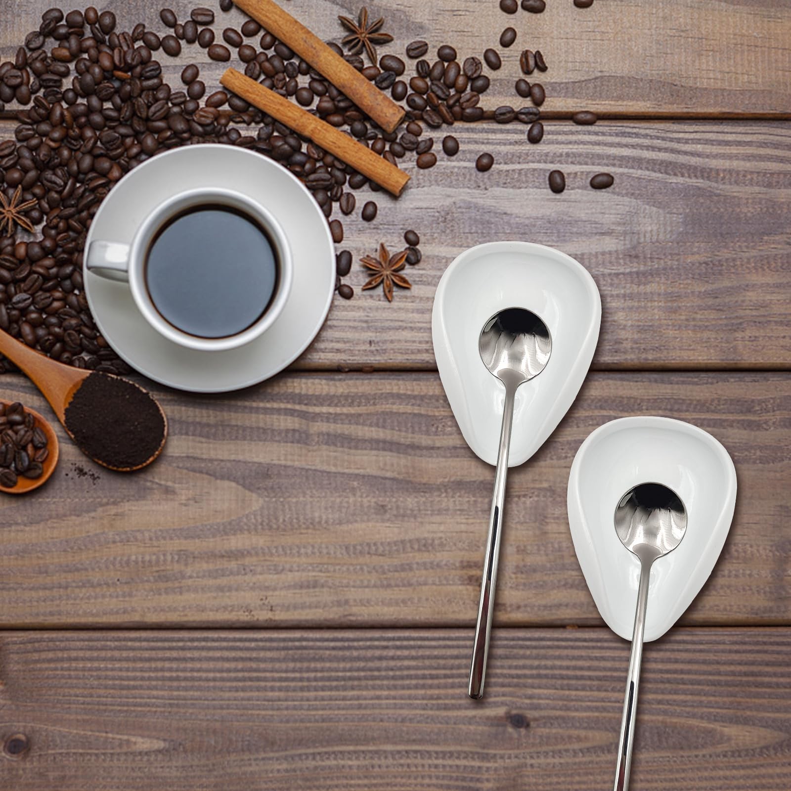 KWAGOCAR 4 Pcs Coffee Spoon Rest and Spoon Ceramic Coffee Spoon Rest Mini Cof...