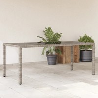 Gartentisch Rechteckig Glasplatte Poly Rattan Grau 190X90X75 Cm