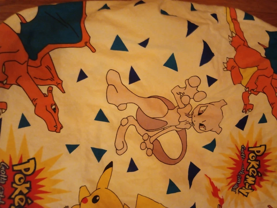 Sábana bajera vintage Pokemon franela 100 % algodón con funda de almohada años 90 doble Foto 2 de 4