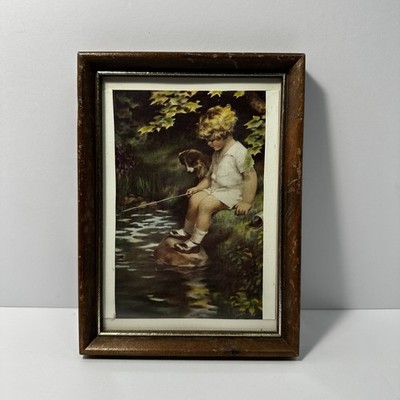 Vintage Bessie Pease Gutmann ''Chip Off the Old Block'' Print 5.5X7.5'' Frame