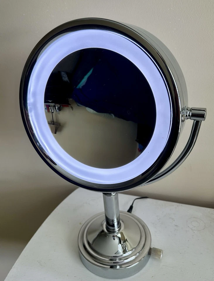 ESPEJO MAQUILLAJE DANIELLE LED ILUMINADO 15X AUMENTO DOBLE CARA REDONDO CROMADO Foto 2 de 4