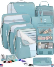 OlarHike 8-Piece Travel Packing Cubes Set - Blue Gray with Shoe & Toiletry Bag