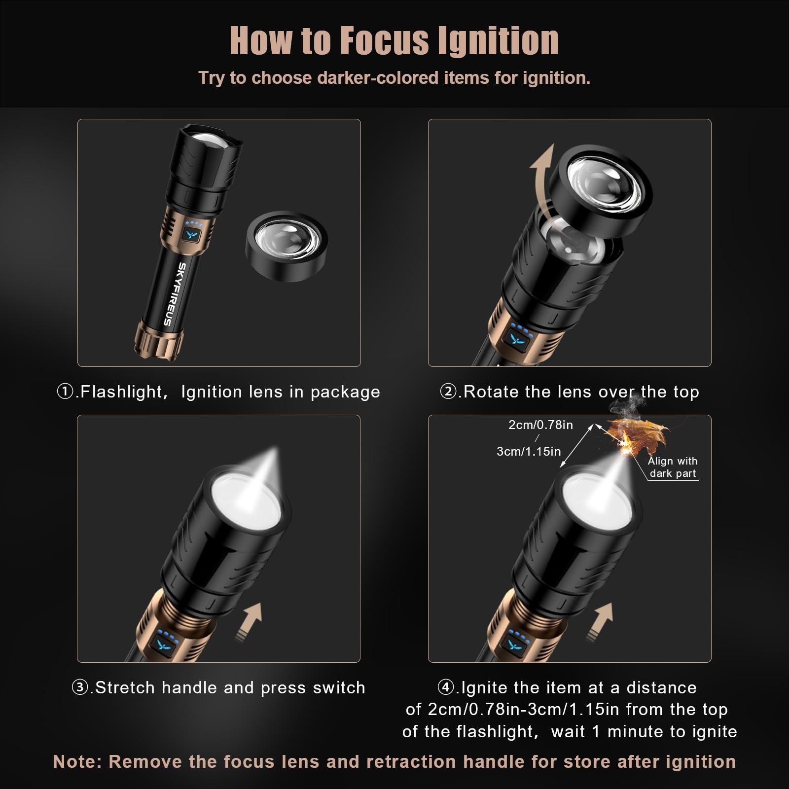 1500000LM LED Flashlight Rechargeable Zoom Fire Starter Waterproof