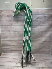 Set 5 VTG 29" Tall 8" Arch Top Green/White Lighted Candy Cane Christmas Deco