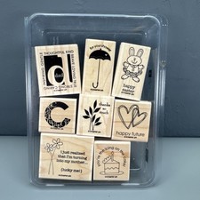 Stampin' Up Eight Great Greetings Red Rubber Wood Mount Set of 8 Retired