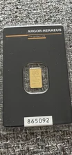1 Gram Gold Argor Heraeus Bar 1 g .9999 Fine Gold - In Assay