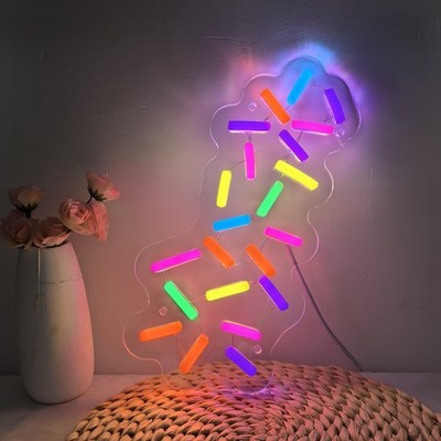 16''x7'' Rainbow Sprinkles Candy LED Neon Sign With Dimmer USB Powered Light