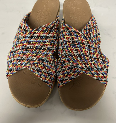 Skechers Women s Multicolor Braided Wedge Slide Sandals Slip On Comfort 9