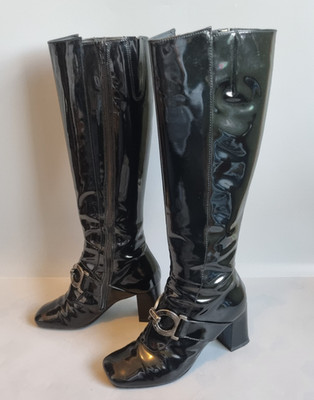 Russell & Bromley Kniestiefel schwarz Lackleder Blockbusta Absatz lang UK4 EU37
