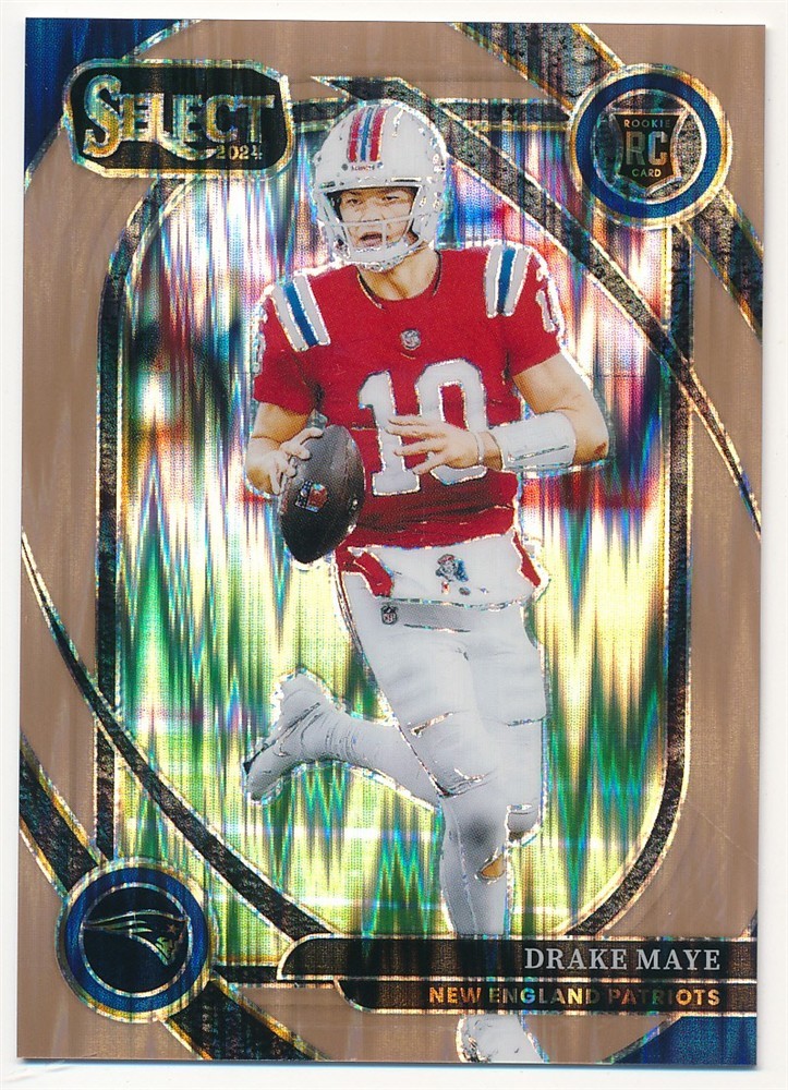 DRAKE MAYE 2024 PANINI SELECT #218 RC ROOKIE COPPER SHOCK PRIZMS PATRIOTS #/299