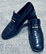 Gucci Dark Brown Leather Casual/Dress Gold LOGO Shoes Loafers 9.5/US 10.5 VTG