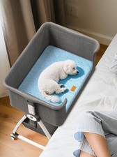 Bedside Dog Bed, 6-Height Adjustable Elevated Cat Bed for Small 30" L x 21" W 