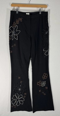 Vintage Cache Pants Black With Sequined embroidered and Beaded Sz 6 Y2K Flare