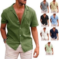 Men's Tops Casual Button Down Shirt Short Sleeve Beach Shirt Summer Mens S-XXL