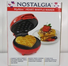 Nostalgia MyMini Heart Waffle Maker Non-stick Red Mini Waffle Iron Sealed Box