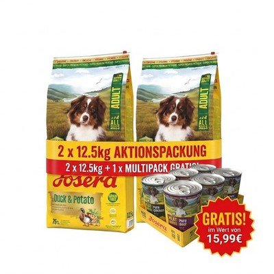 JOSERA All Sizes - Duck & Potato Adult 2 x 12,5 kg + Multipack 6 x 400 g GRATIS