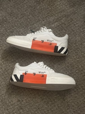 Off-White Vulcanized Low Top Striped Sneakers White Black Orange Canvas Lace Up
