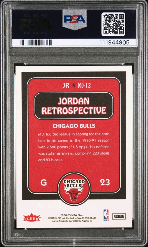 2008 FLEER MICHAEL JORDAN RETROSPECTIVE #MJ-12 PSA 9 MINT CHICAGO BULLS CARD - Image 3 of 3